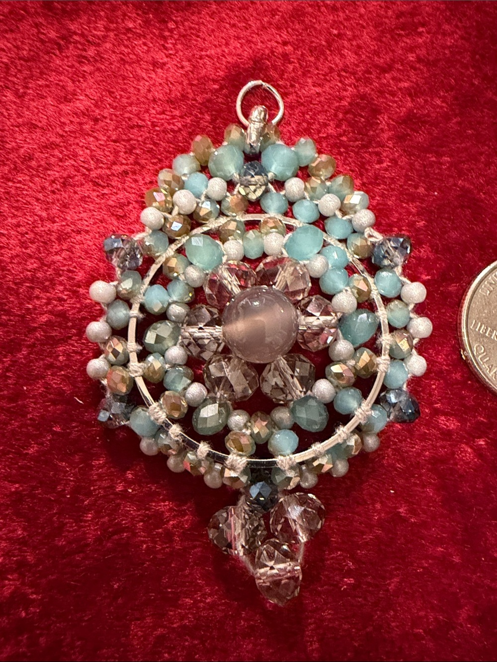 Handcrafted Aqua and Clear Beaded Pendant